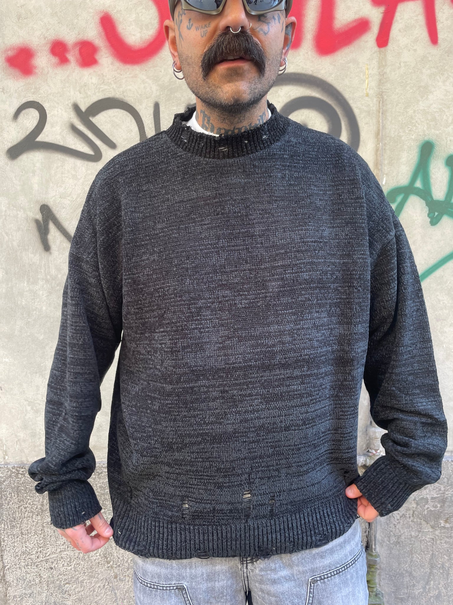 Maglione Sfilacciato nero basic