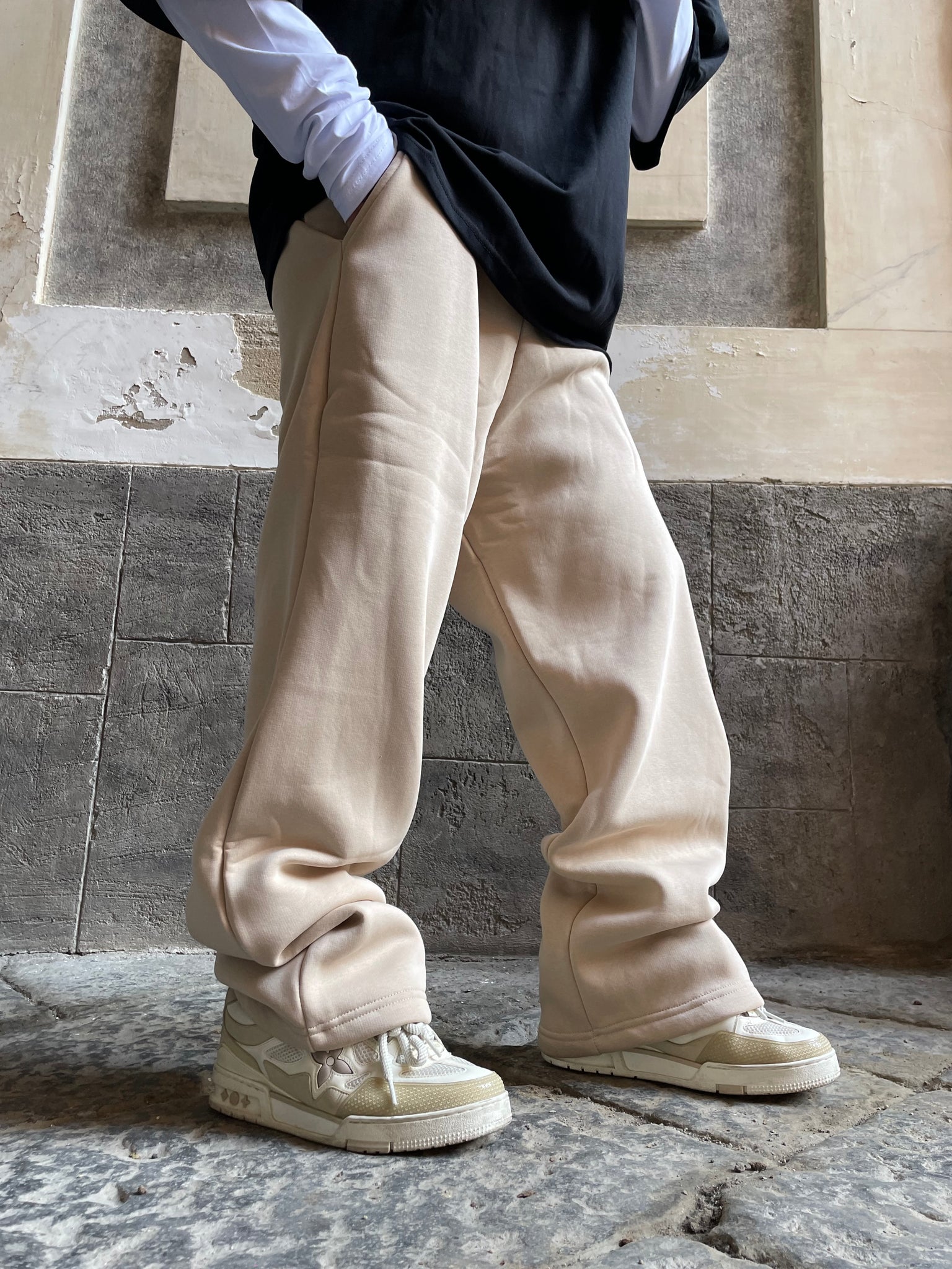 Pantalone di tuta fondo largo Beige